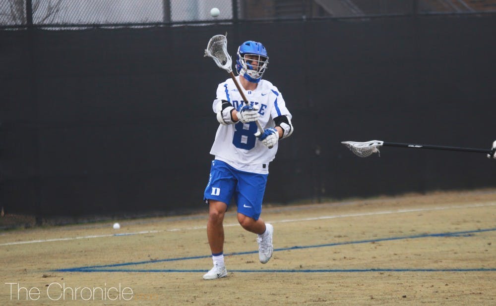 <p>Sophomore Joe Robertson dominated the faceoff X in Duke's victory against Jacksonville.</p>