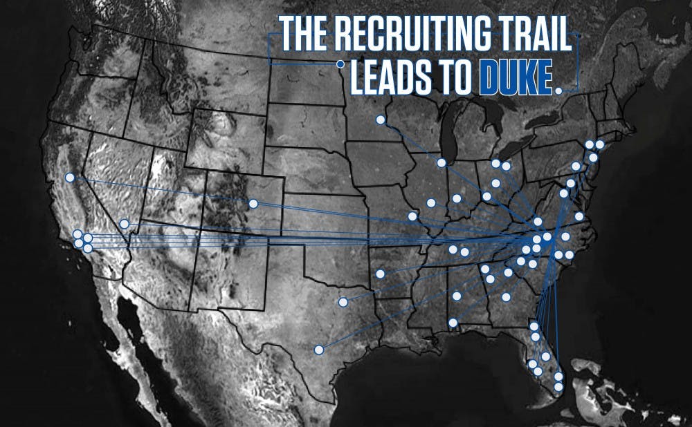 Duke draws its talent from all over the country, with a heavy focus on North Carolina, Georgia and Florida.