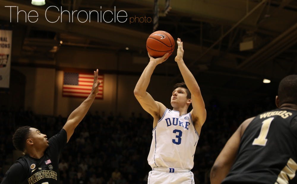 <p>Thirteen made 3-pointers helped the Blue Devils outscore Wake Forest 99-94 in their seventh straight win.</p>