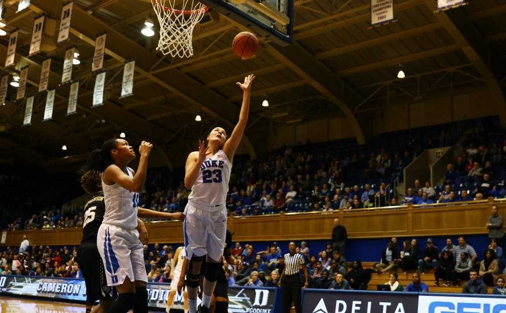 Redshirt sophomore Rebecca Greenwell drilled four 3-pointers in the first quarter to provide early offense for Duke, and finished one rebound shy of a double-double.