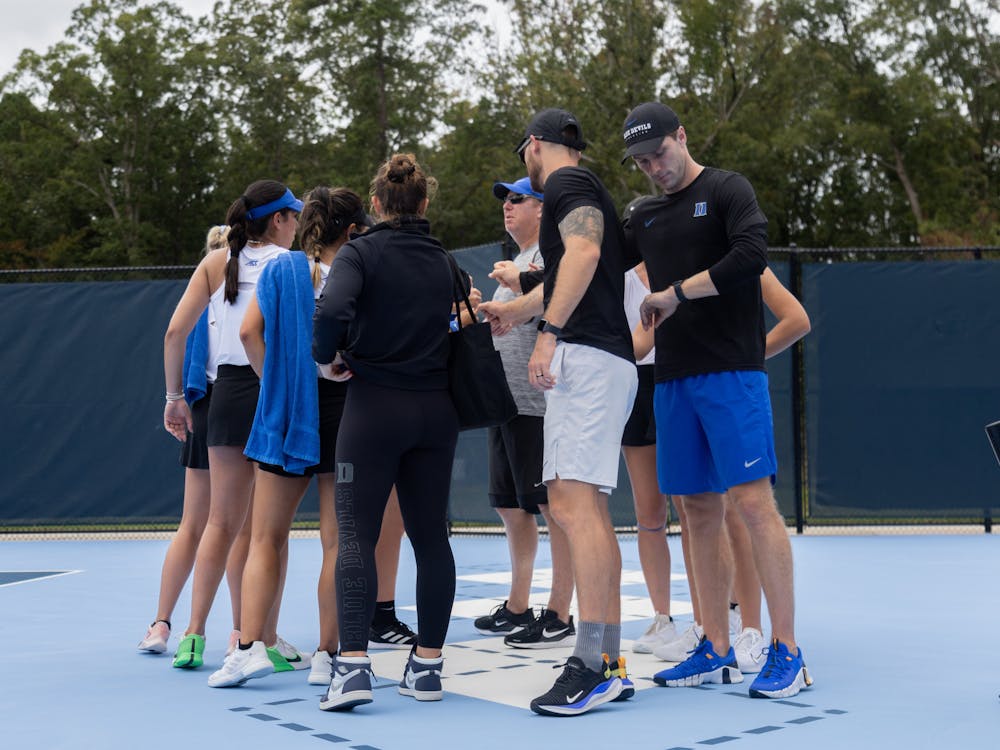 Duke women's tennis gathers before the Kitty Harrison Invitational. 