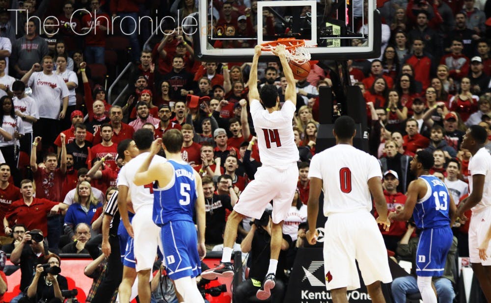 Louisville center Anas Mahmoud had his way in the post with a career-high 17&nbsp;points and 11 rebounds with Blue Devil forward Amile Jefferson sidelined.