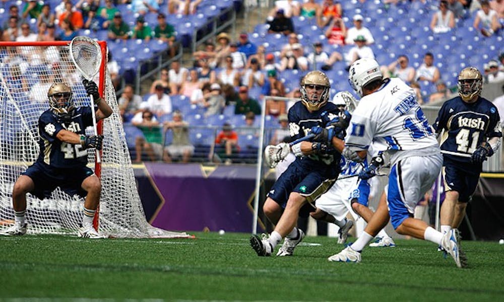 In Duke’s 6-5 win Monday, the Blue Devil offensive attack was stymied by a swarming Irish defense and a deliberately slowed-down offense. Still, Duke came out on top.