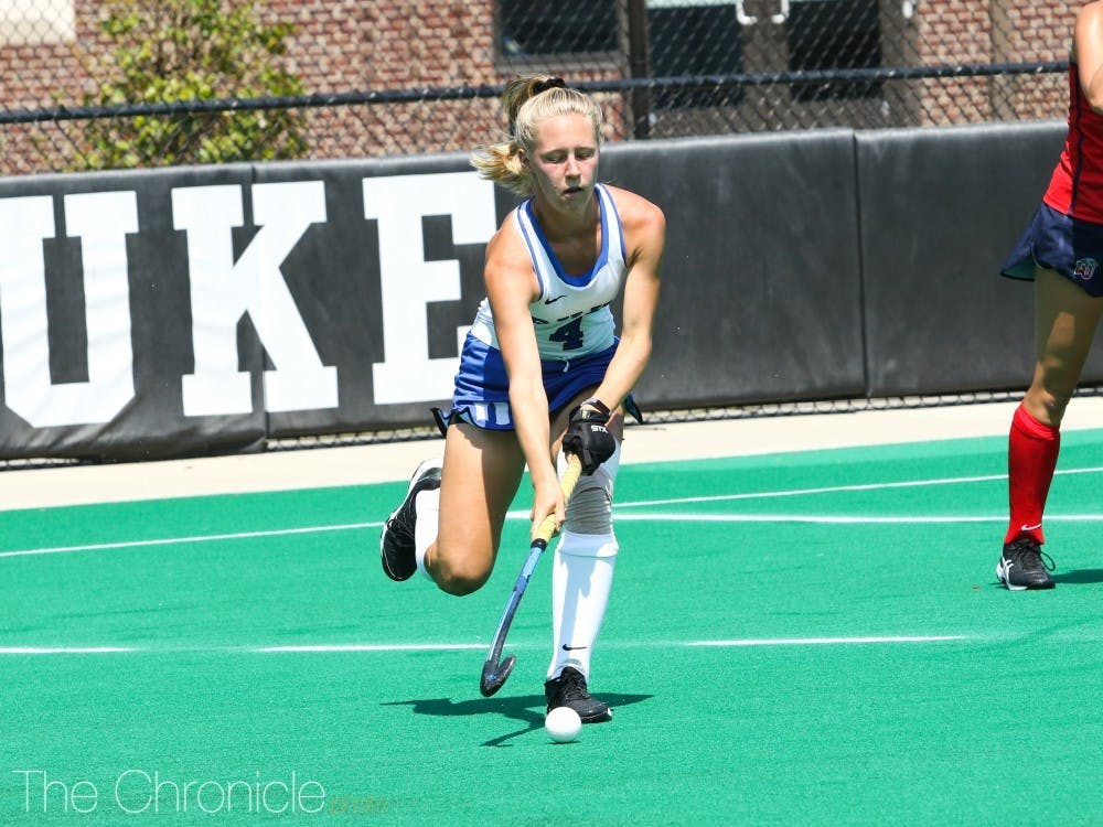 Senior Leah Crouse came straight from the airport to Duke's game against Richmond Sunday. 