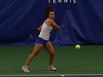 Samantha Harris got the Blue Devils off to a quick start Sunday at Louisville with easy wins in both doubles and singles action.