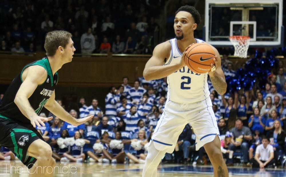 <p>Gary Trent Jr. started on the wing in both of Duke’s first two games and may be matched up against Miles Bridges.</p>