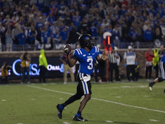 Henry Belin IV loads up a pass during Duke's Saturday night clash with N.C. State.
