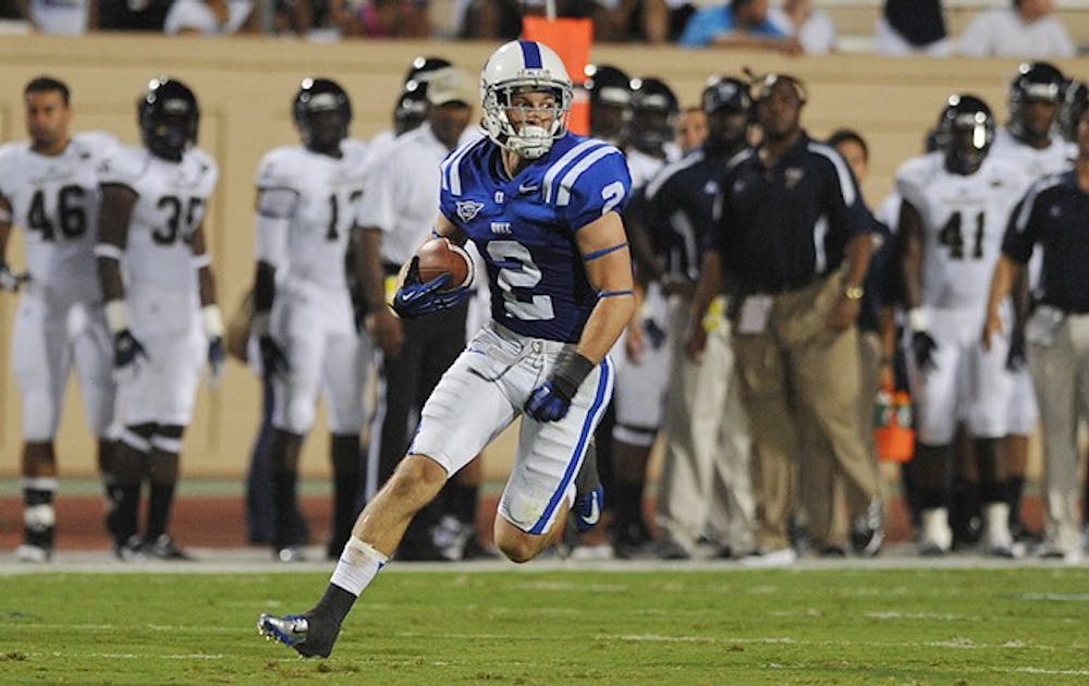 Duke wide receiver Conner Vernon broke the school record for catches, bringing in 10 balls for 180 yards in Duke’s season-opening 46-26 win against Florida International.