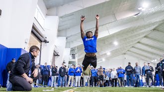 Former Duke football star running back Mataeo Durant participated in Monday's Pro Day.