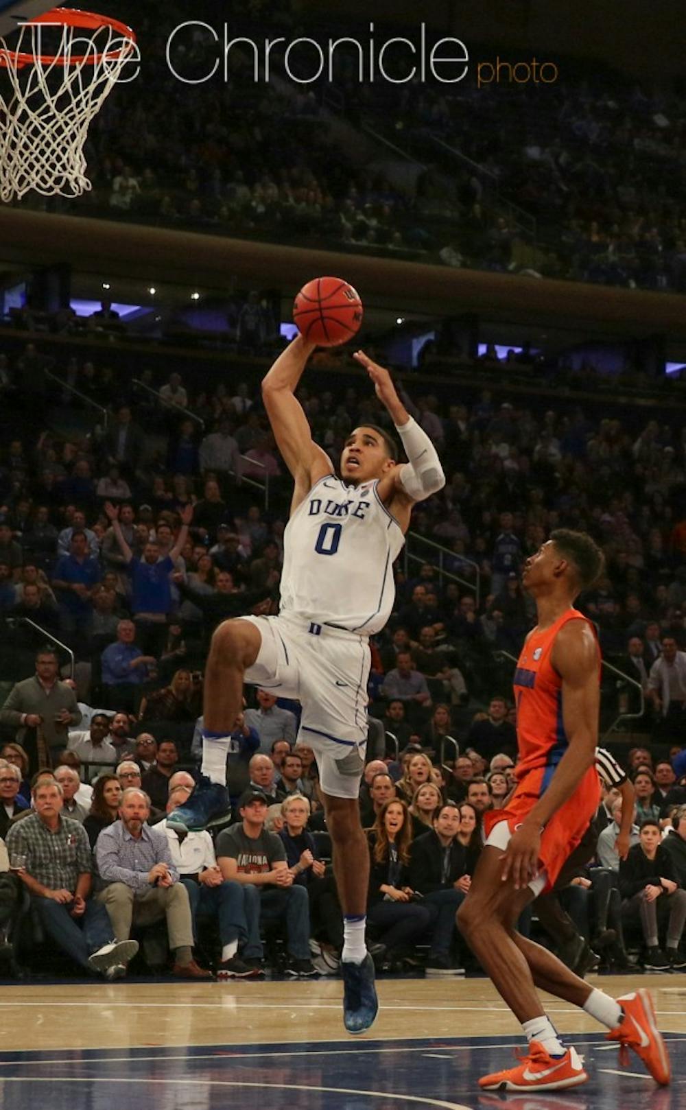 Freshman Jayson Tatum scored 22 points on 7-of-12 shooting and added eight rebounds, sparking his team in the frontcourt alongside Amile Jefferson.