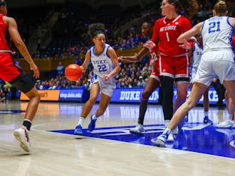 Taina Mair weaves her way through the N.C. State defense during Duke's Saturday evening win.