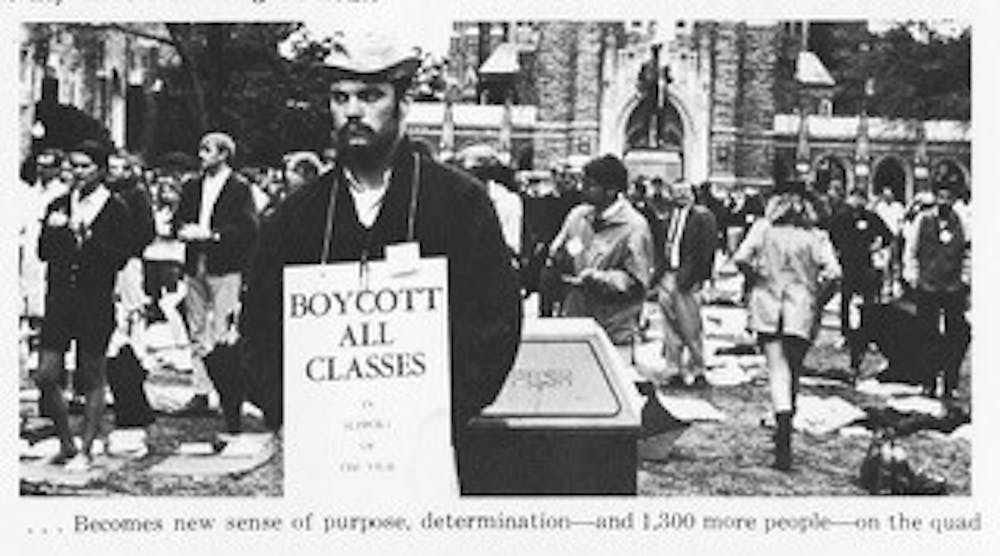 <p>Following the assassination of Martin Luther King Jr., nearly 1500 students occupied the main quad in the silent vigil of April 1968.</p>