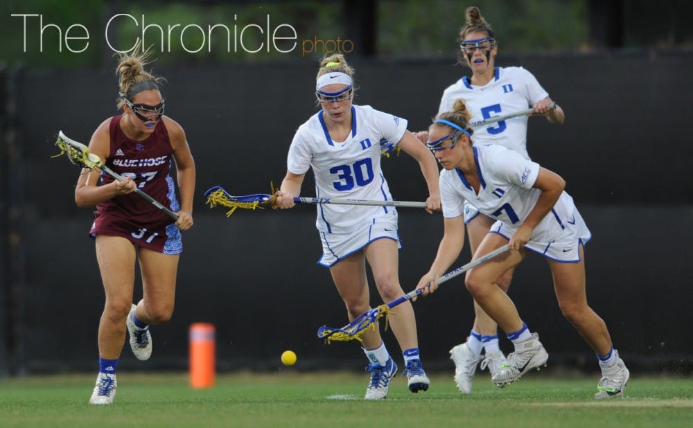 <p>Catherine Cordrey tried to power Duke's offense against Boston College.</p>