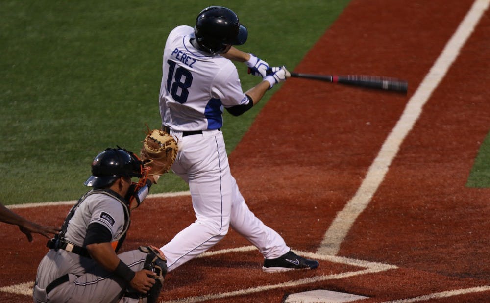 Designated hitter Cris Perez put Duke on the board with a two-out, two-run single early in Saturday's game.