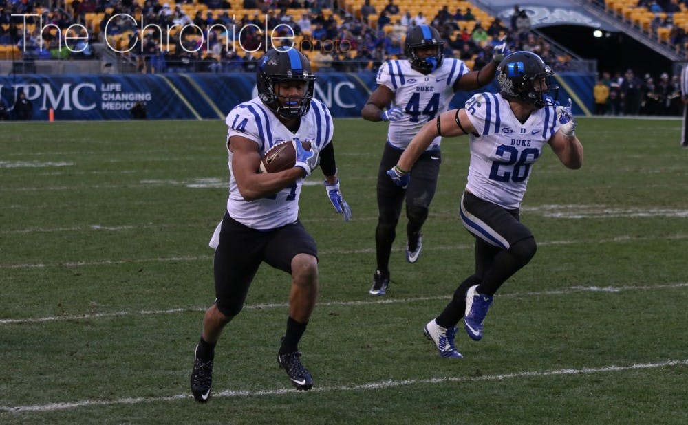 <p>Senior Bryon Fields is the only experienced starter returning in Duke’s secondary and returned an interception for a touchdown against Pittsburgh last season.</p>