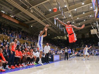 Caleb Foster shoots over a Syracuse defender during Duke's Tuesday win.