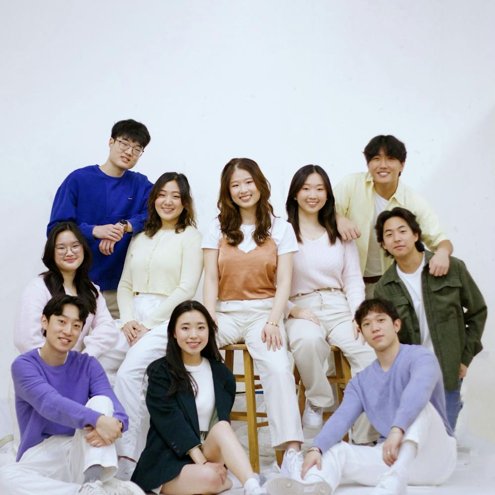 <p>KAjok’s 2022 - 2023 executive board. Bottom row (sitting), from left to right Bryant Chung, Claire Song, Brian Kang. Middle row, from left to right Ashley Bae, Angela Chung, Alice Chun, Sebin Jeon, Eugene Lee. Back row (standing), from left to right Giyoung Kim, Inhee Cho. Photo courtesy of Claire Song.</p>