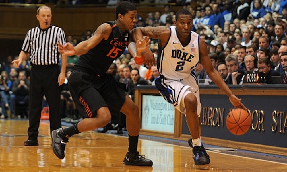 Senior Nolan Smith scored 28 for Duke, including back-to-back-to-back 3-pointers late in the first half.