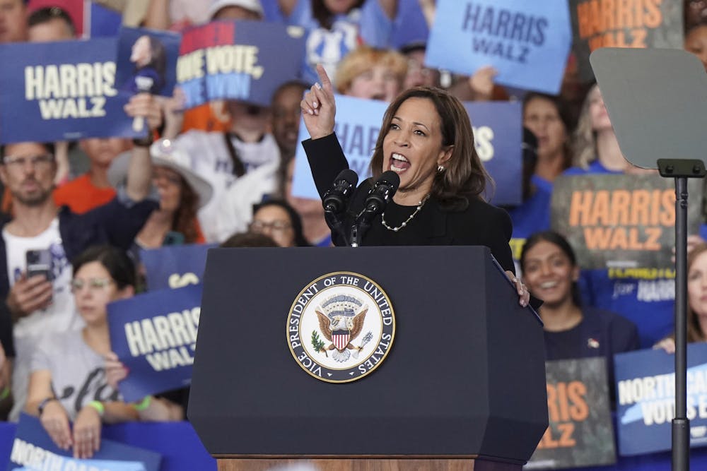 Democratic presidential nominee Kamala Harris speaks at an Oct. 30 campaign rally in Raleigh.