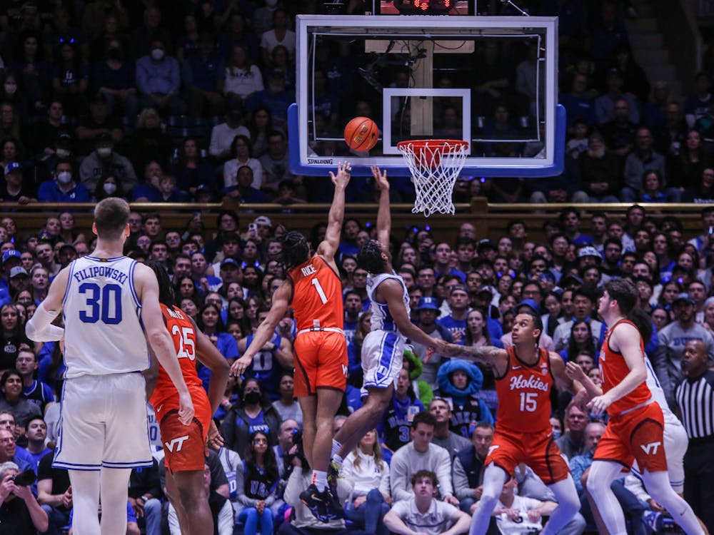 Jeremy Roach puts the ball up in Duke's win against Virginia Tech.