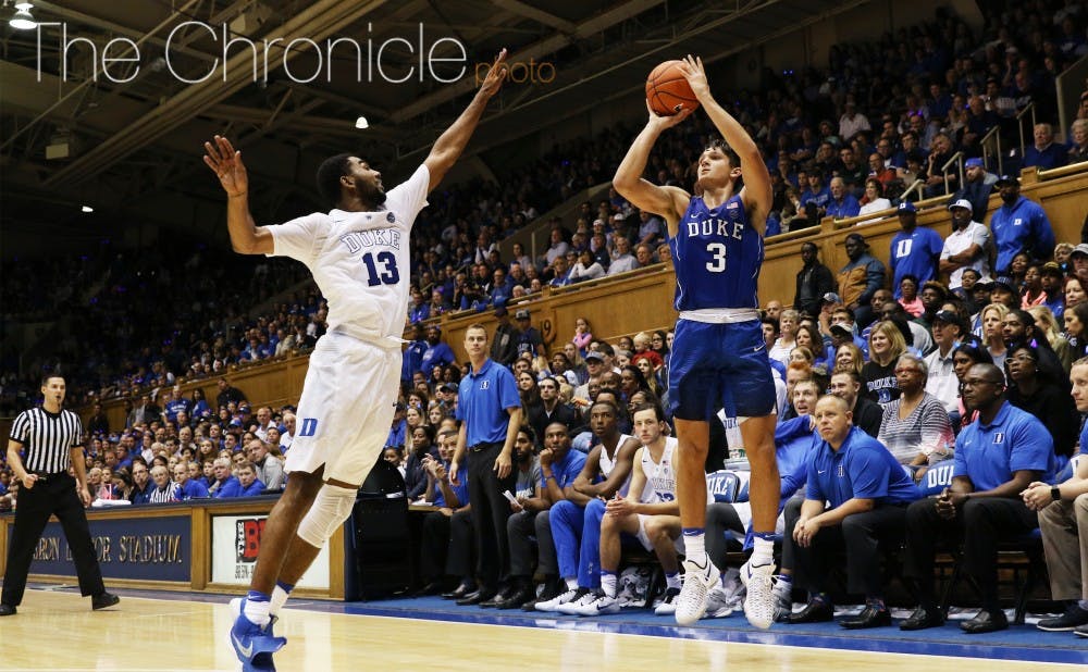 Junior Grayson Allen finished with 10 points on 3-of-8 shooting in a losing effort&nbsp;for the Blue team.&nbsp;