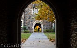 Students enjoy the fall scenery on the way to class.