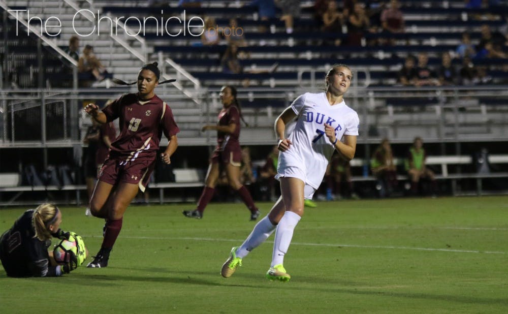 <p>Sophomore Taylor Racioppi was inconsistent offensively in nonconference play but had a big game Saturday with one goal and one assist.</p>