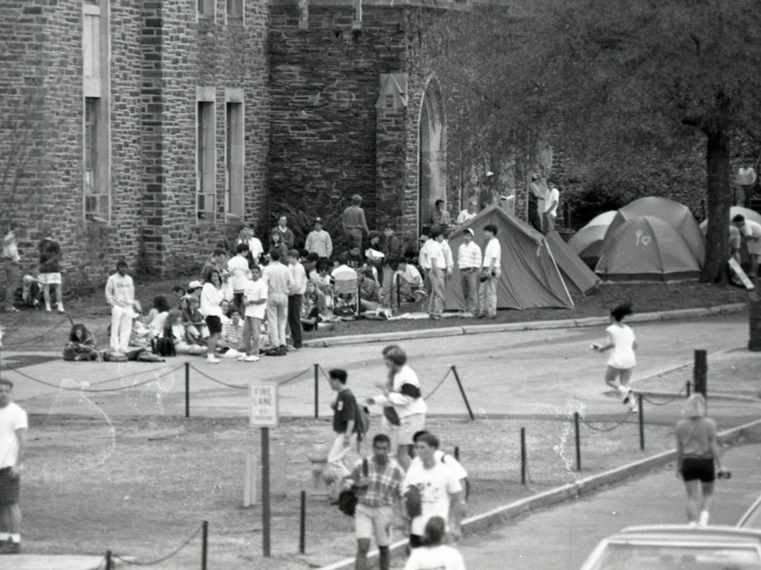 Students tenting in K-Ville in 1991.