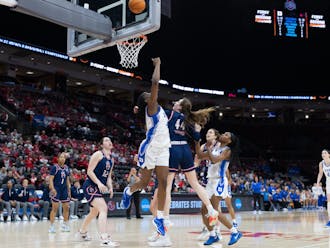 Jadyn Donovan reverses the ball over a Richmond defender during Duke's first-round NCAA tournament matchup.