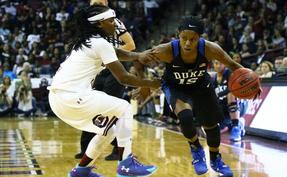 <p>Kyra Lambert scored a career-high 16 points on a day when Azurá Stevens and Rebecca Greenwell were bottled up, but Duke could not stay in striking distance in the fourth quarter.</p>