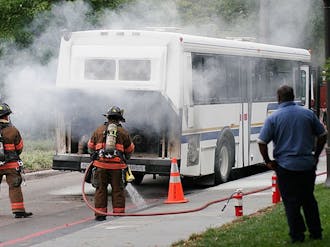 This C-2 bus is the third Duke bus to catch fire in the past six years.