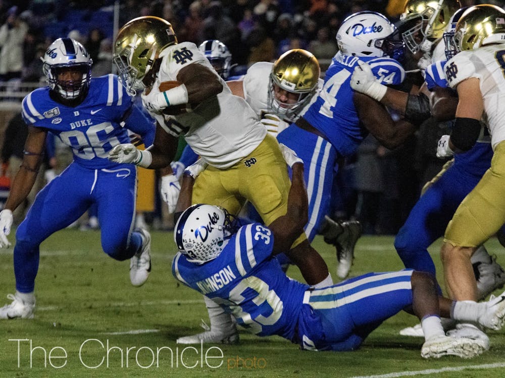 As the contest wore on, Duke struggled to stop the Notre Dame running game.
