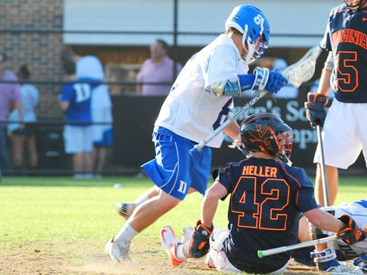 Junior Josh Dionne’s five goals led the Blue Devils to victory in a high-scoring contest.