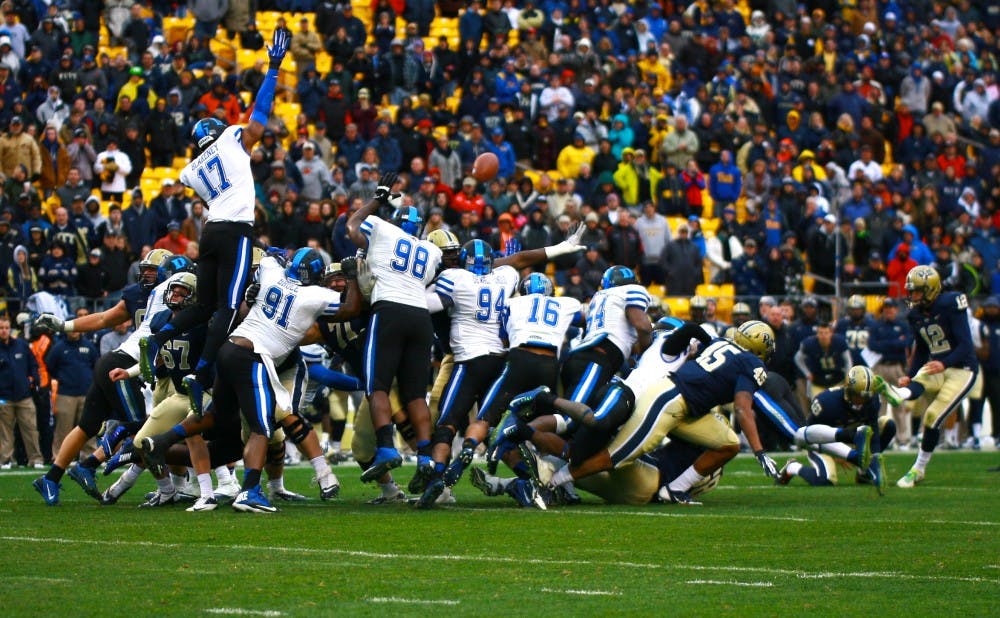 Pittsburgh kicker Chris Blewitt shanked a 27-yard field goal attempt at the end of regulation, allowing the Blue Devils another chance to win.