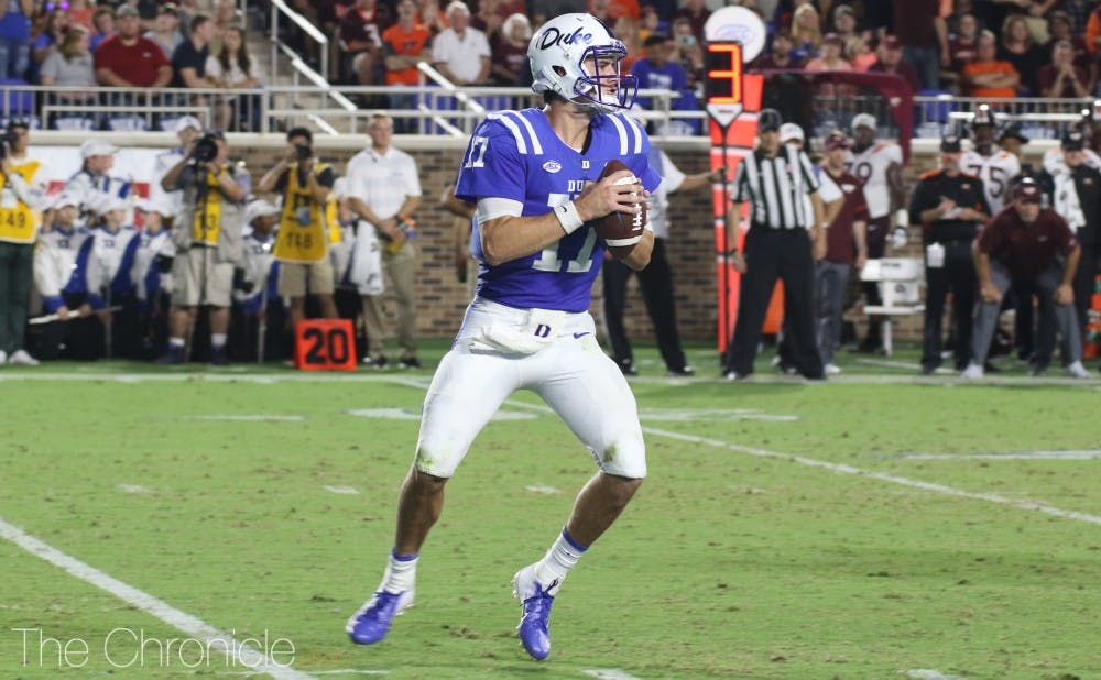 <p>Daniel Jones will need to be on his A game Saturday against a prolific Georgia Tech offense that has scored 129 points in its last two contests.</p>