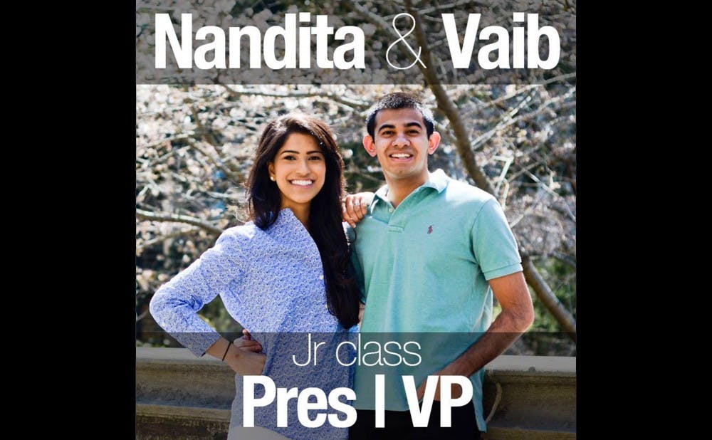 Although Nandita Singh won the election for junior class president, her running mate Vaib Penukonda did not.