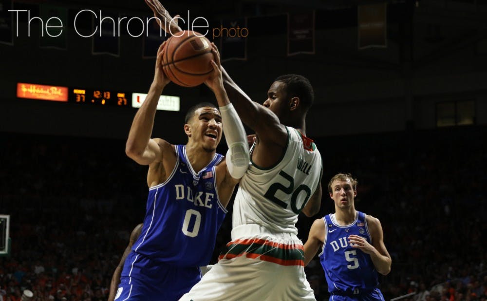 <p>Aside from a short stretch in the second half when he scored six straight Duke points, Jayson Tatum struggled&nbsp;to finish around the basket and finished with just eight points.</p>