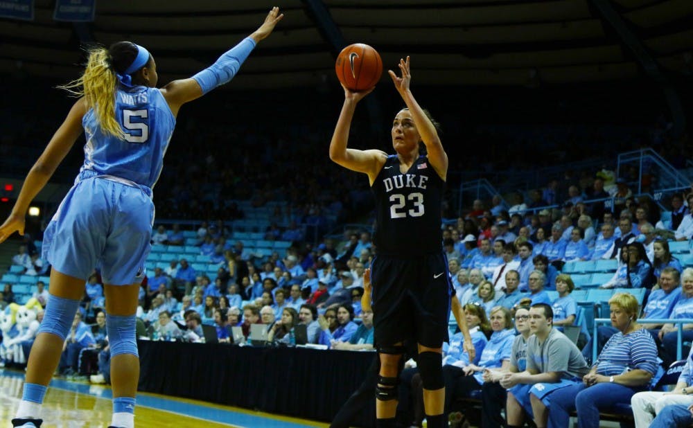 <p>Redshirt sophomore Rebecca Greenwell hit four 3-pointers on her way to a career-high 27 points Sunday against North Carolina.</p>