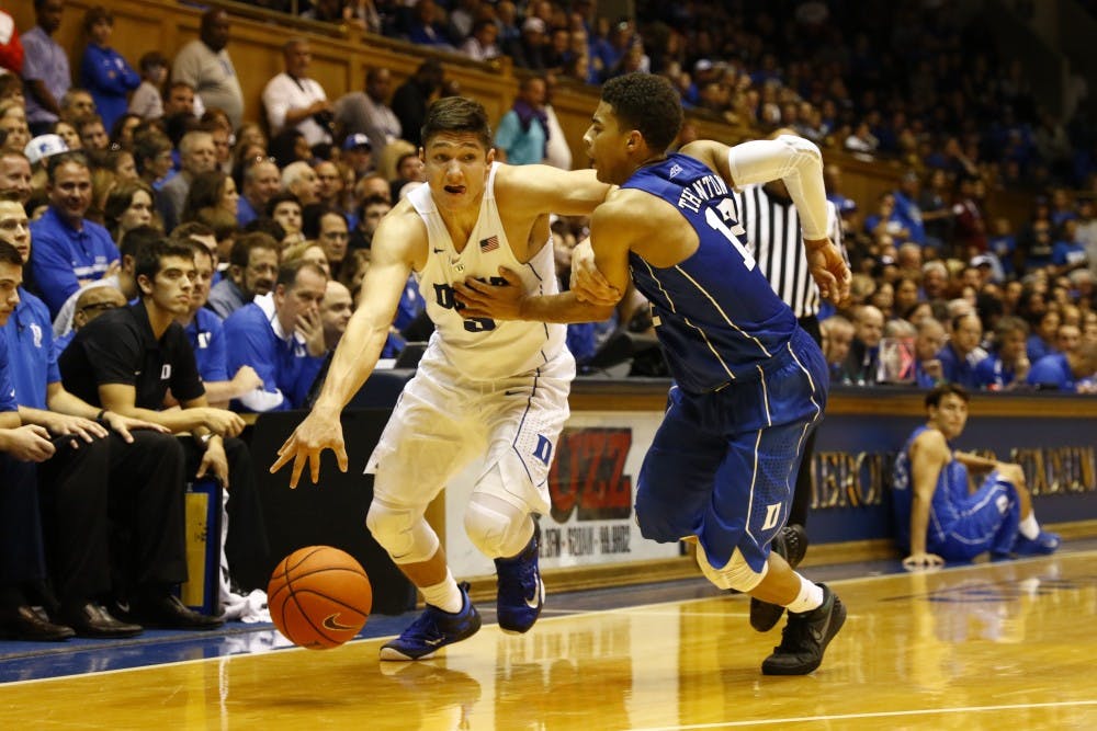 <p>Sophomore Grayson Allen and freshman Derryck Thornton will take care of much of the ball-handling duties for the Blue Devils in Friday's exhibition against Florida Southern.</p>
