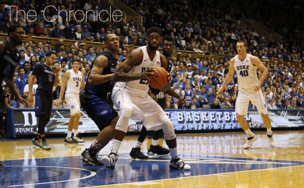 <p>Senior Amile Jefferson was averaging a double-double through nine games for the Blue Devils, and his vocal leadership provided a calming presence for Duke on both ends of the floor.</p>