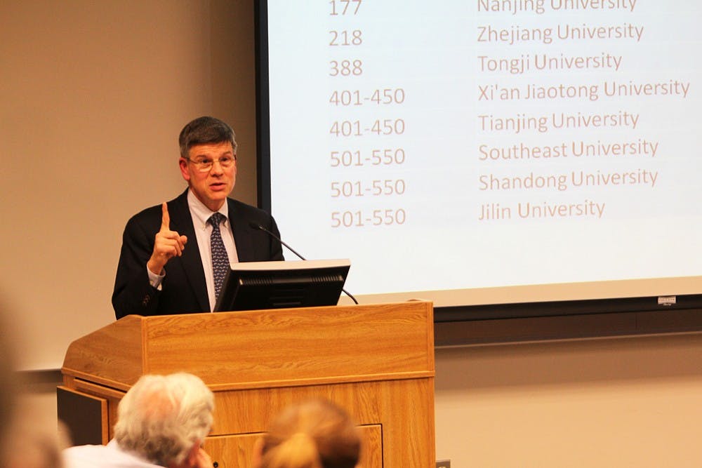 William Kirby, T.M. Chang professor of China studies at Harvard University, speaks about education systems in China Thursday.