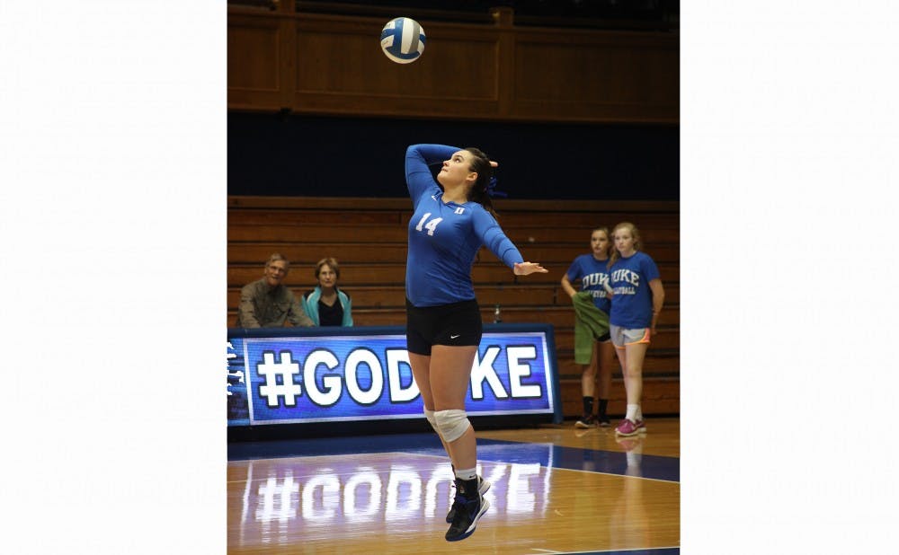Sophomore Chloe DiPasquale led the Blue Devils with three service aces in Saturday's sweep of Oklahoma.