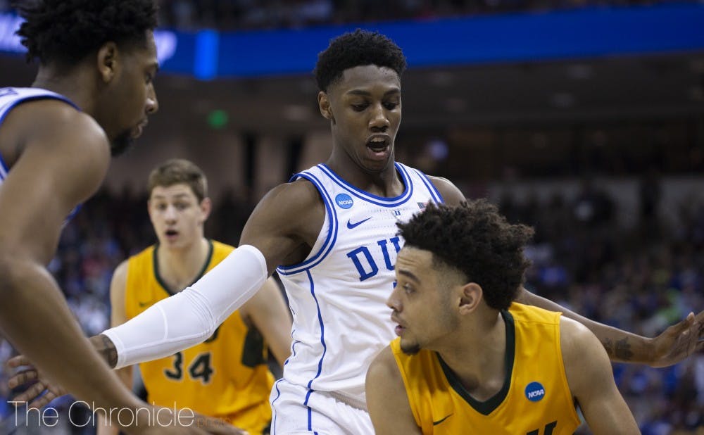 <p>R.J. Barrett led his team in points and had a double-double against the Bison with 26 points and 14 rebounds.</p>