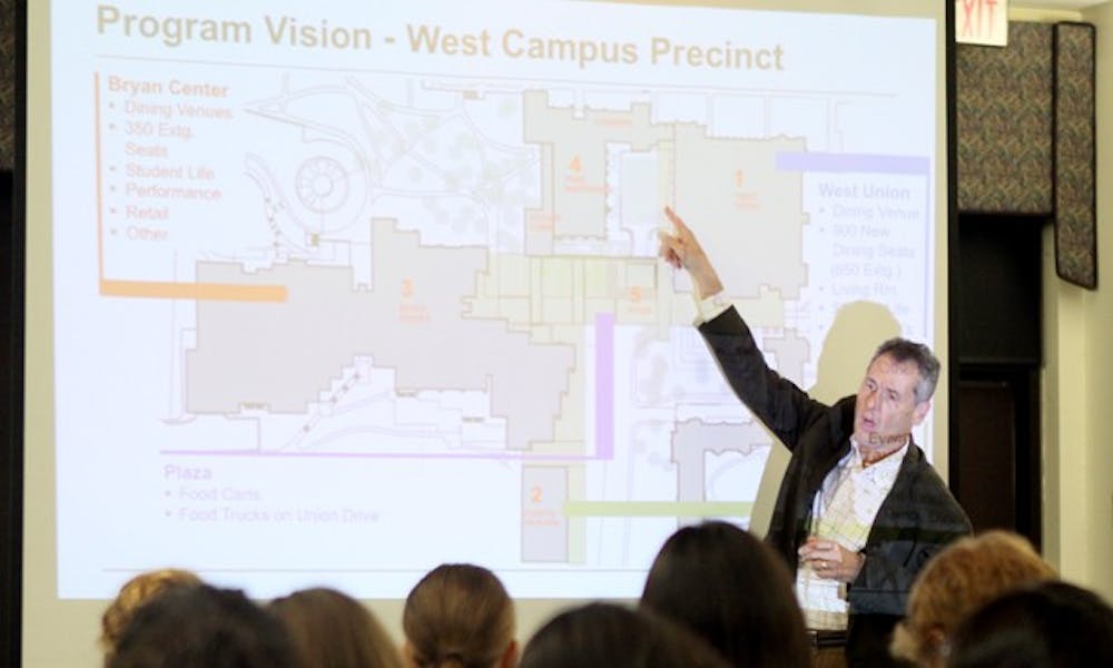 Vice President for Student Affairs Larry Moneta outlined preliminary plans for the West Union precinct Thursday night.
