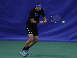 Senior Jason Tahir was one of three Blue Devil singles players to secure the win against Illinois Friday.
