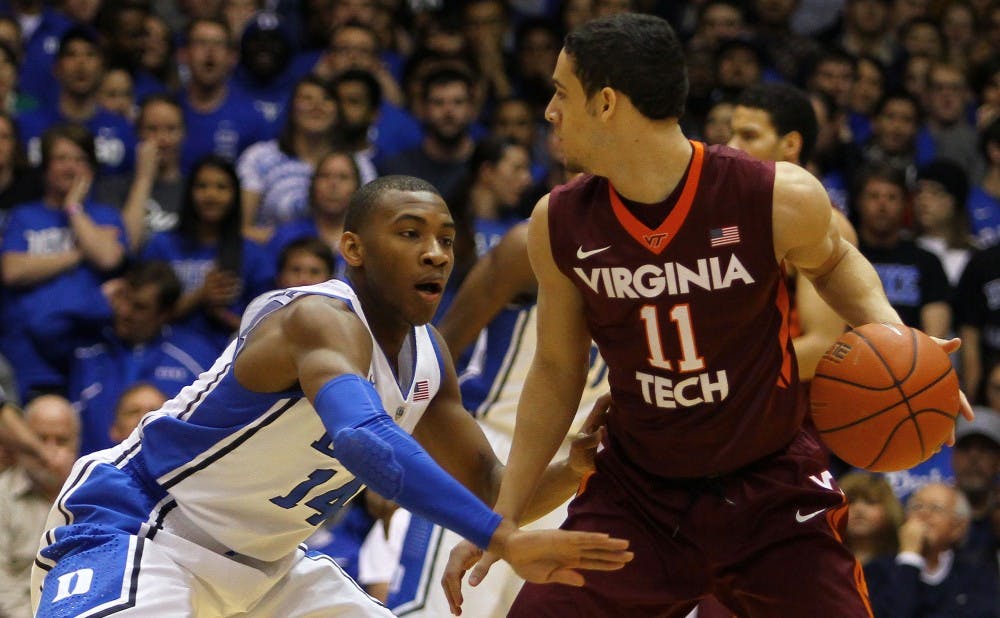 Rasheed Sulaimon played tough perimeter defense on Virginia Tech point guard Devin Wilson, forcing him into six turnovers.