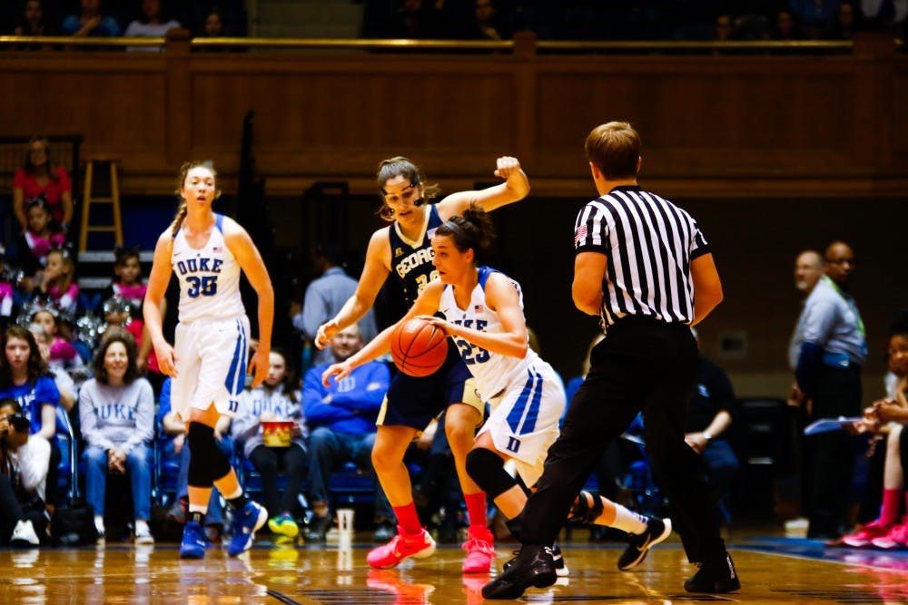 <p>Redshirt sophomore Rebecca Greenwell scored 16 points, but the Blue Devils could not dig all the way out of a 51-43 hole in the fourth quarter.</p>