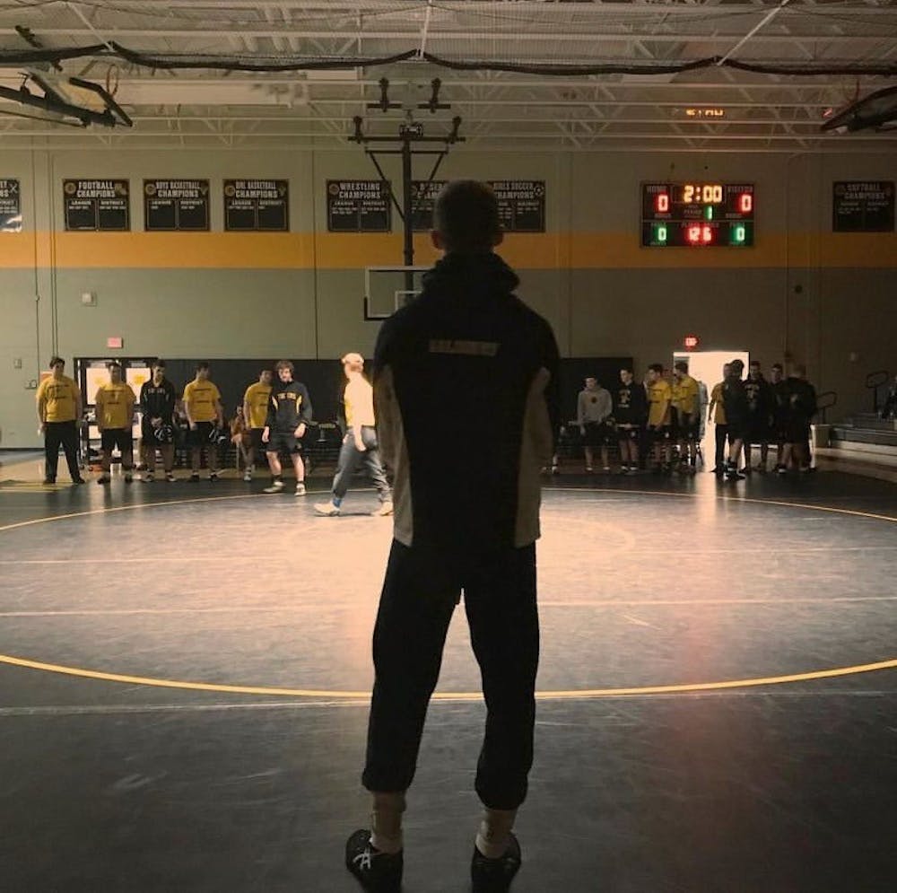 A young Jonah Niesenbaum lines up for Salisbury High School as the only wrestler on his team.