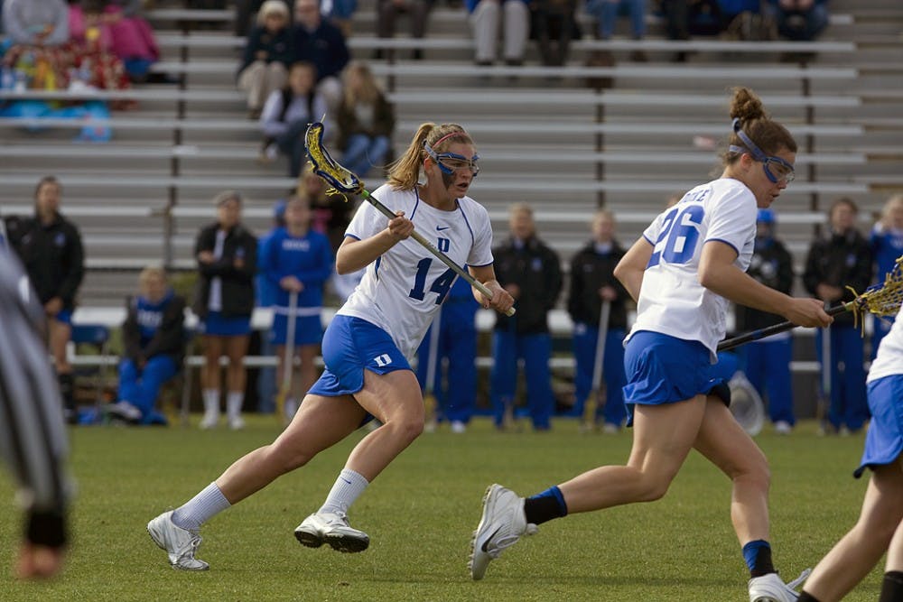 Freshman Taylor Trimble’s five goals led Duke in its 18-goal onslaught Wednesday. Trimble was one of nine Blue Devils to score in the game.