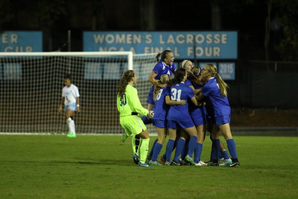 The Blue Devils celebrated Dorsey's first-half goal, but would have plenty more to celebrate later.